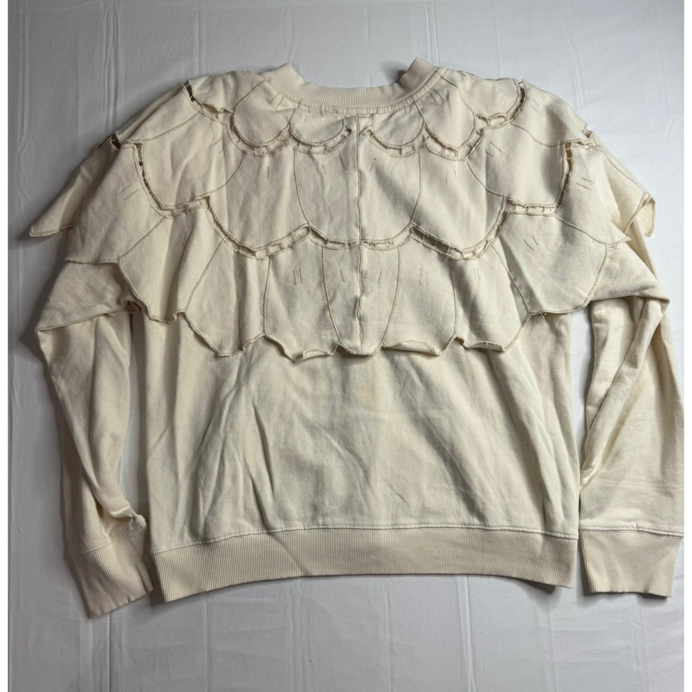 Free People Fluttercape Sweatshirt Laser Cut Ruffle Button Up Nila Cream XL RARE - Picture 6 of 9
